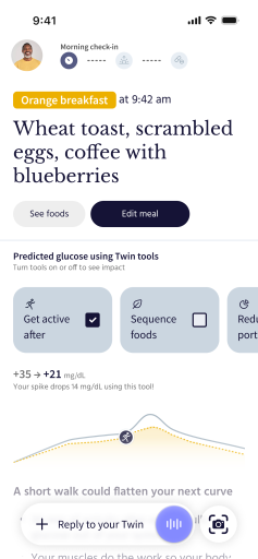 Twin app meal insight screen