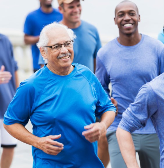 Smiling union members walking together outdoors