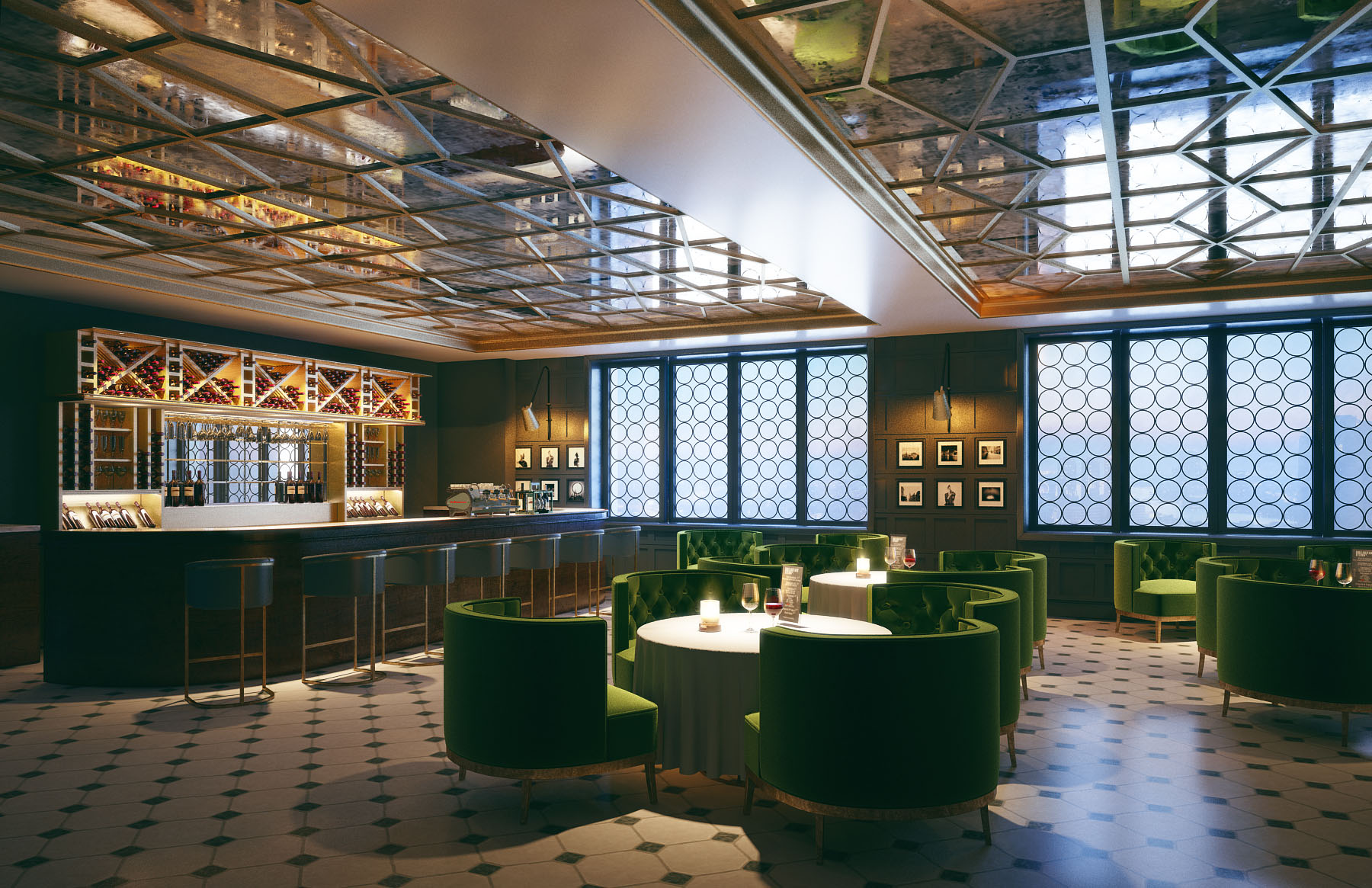 Interior render of a high-end hotel, Newman Street, London.