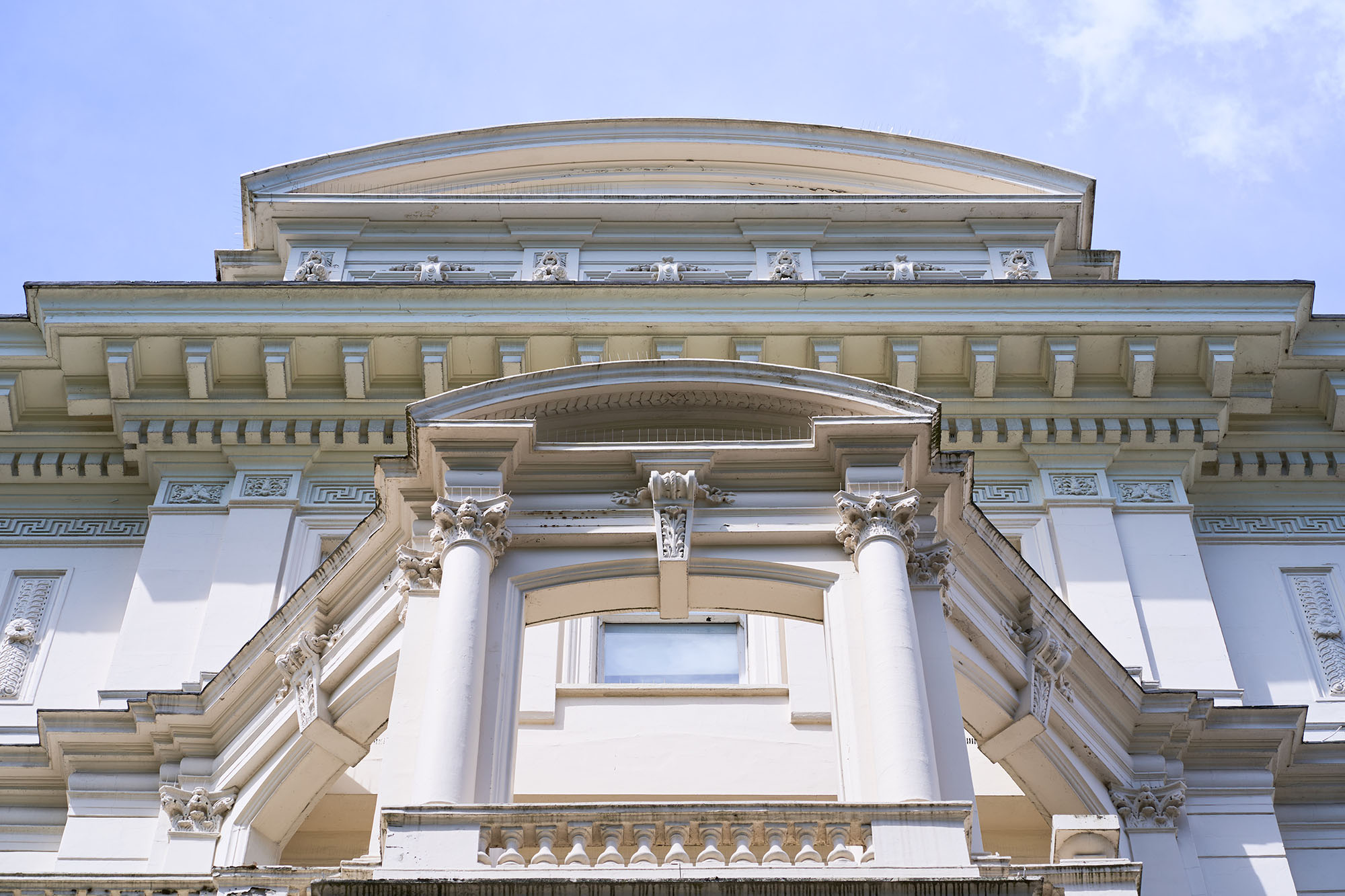 Ornate details of a historic hotel building