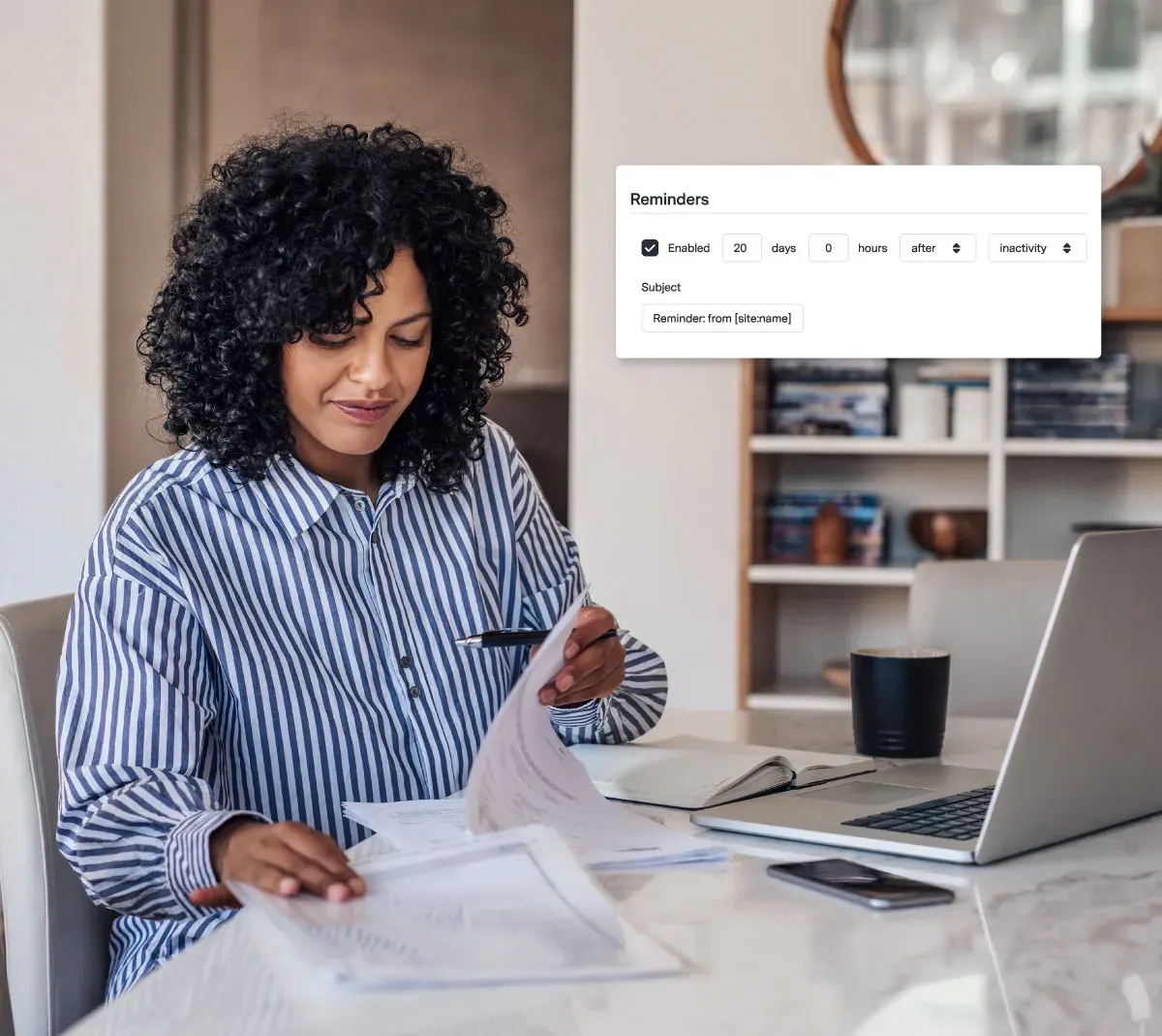 A woman with a positive facial expression looking to the left, seemingly thinking of her future.