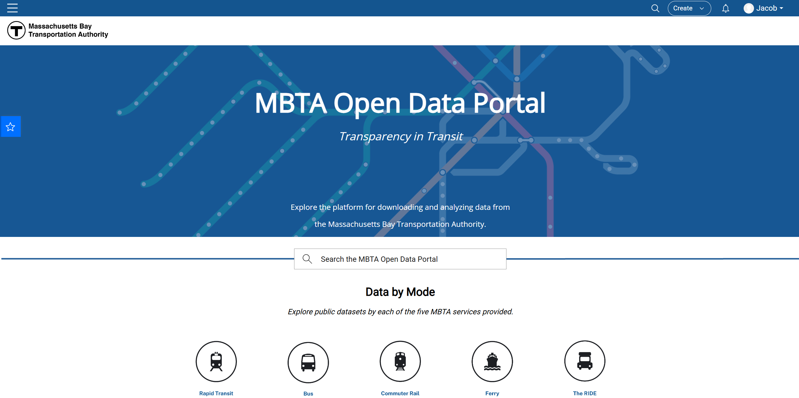 MBTA open data portal landing page