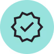 Teal checkmark badge icon indicating verification or completion