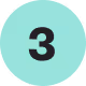 Number three in white on a mint green circular background