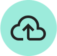 Black circular data sync icon on mint green background