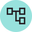 Connected geometric blocks on mint green circular background