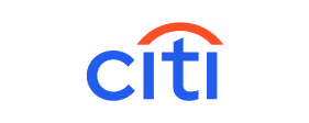 Citi bank logo with blue letters and a curved red arch