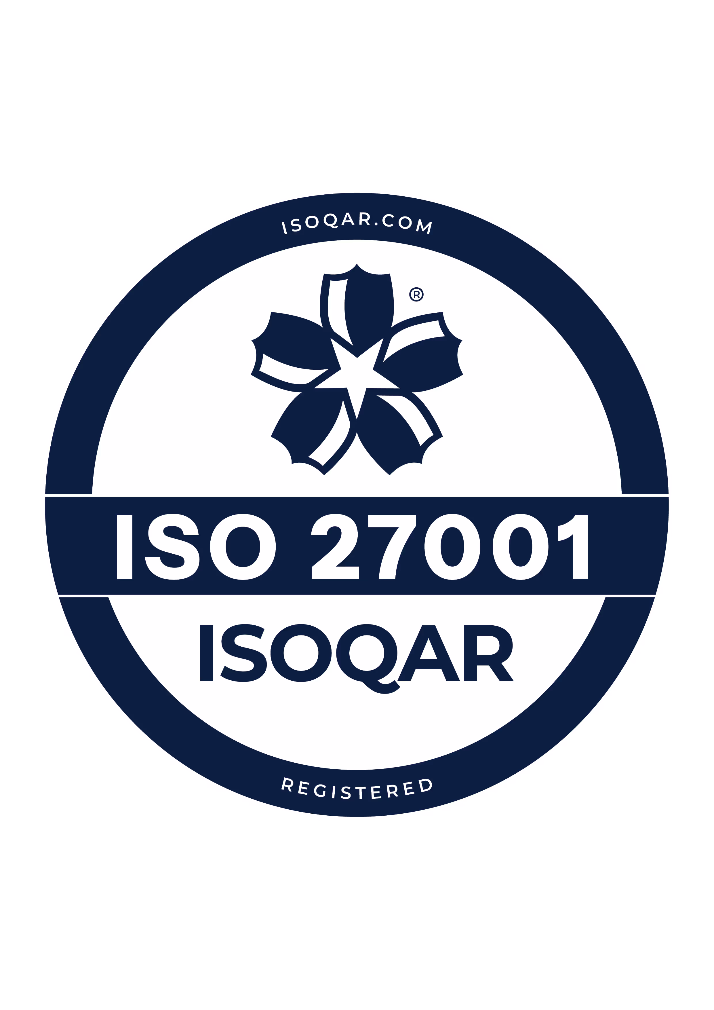 ISO 27001 logo with globe icon in blue and white