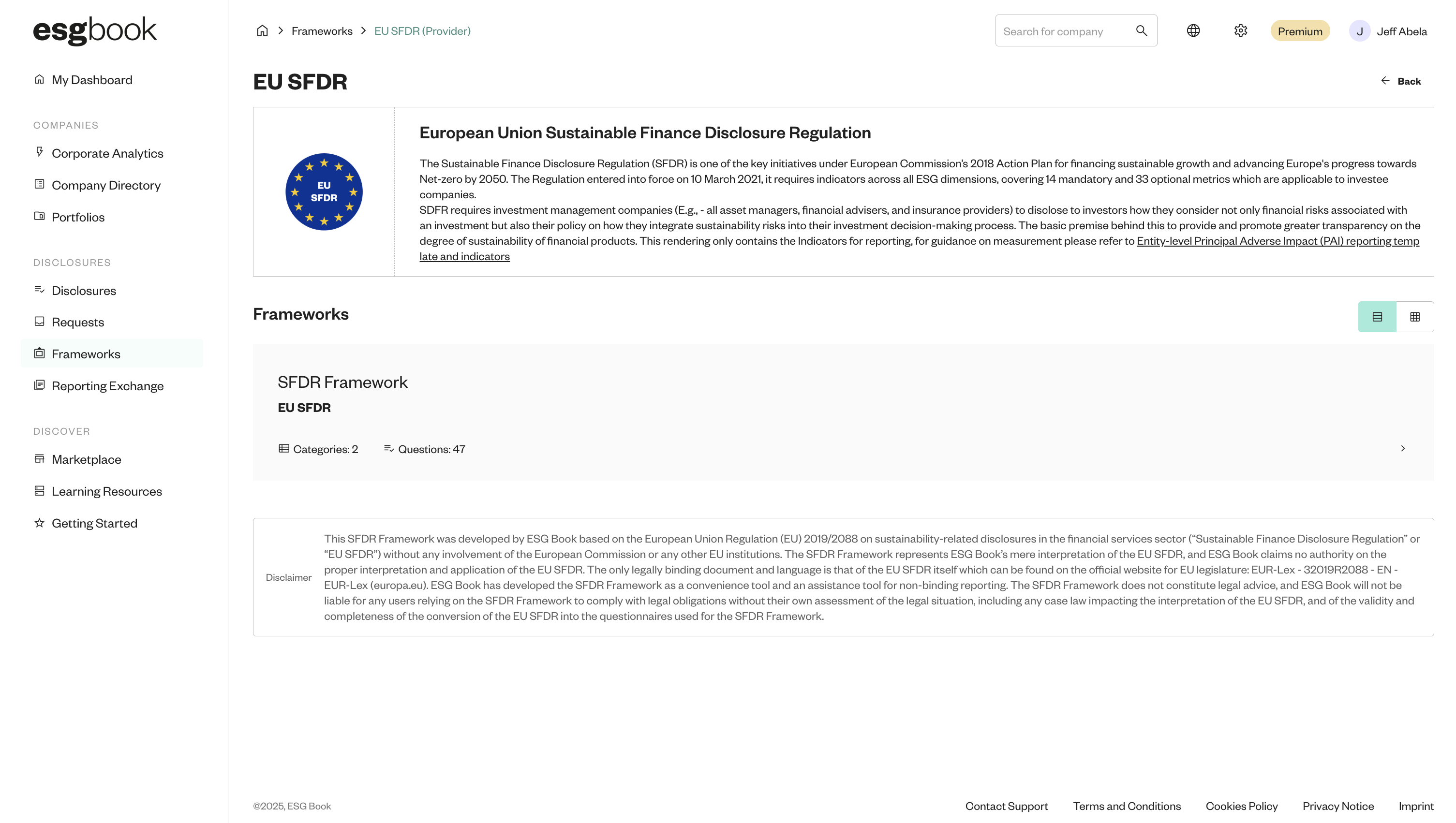 B4NZ dashboard showing UK SME Voluntary Emissions Standard framework details