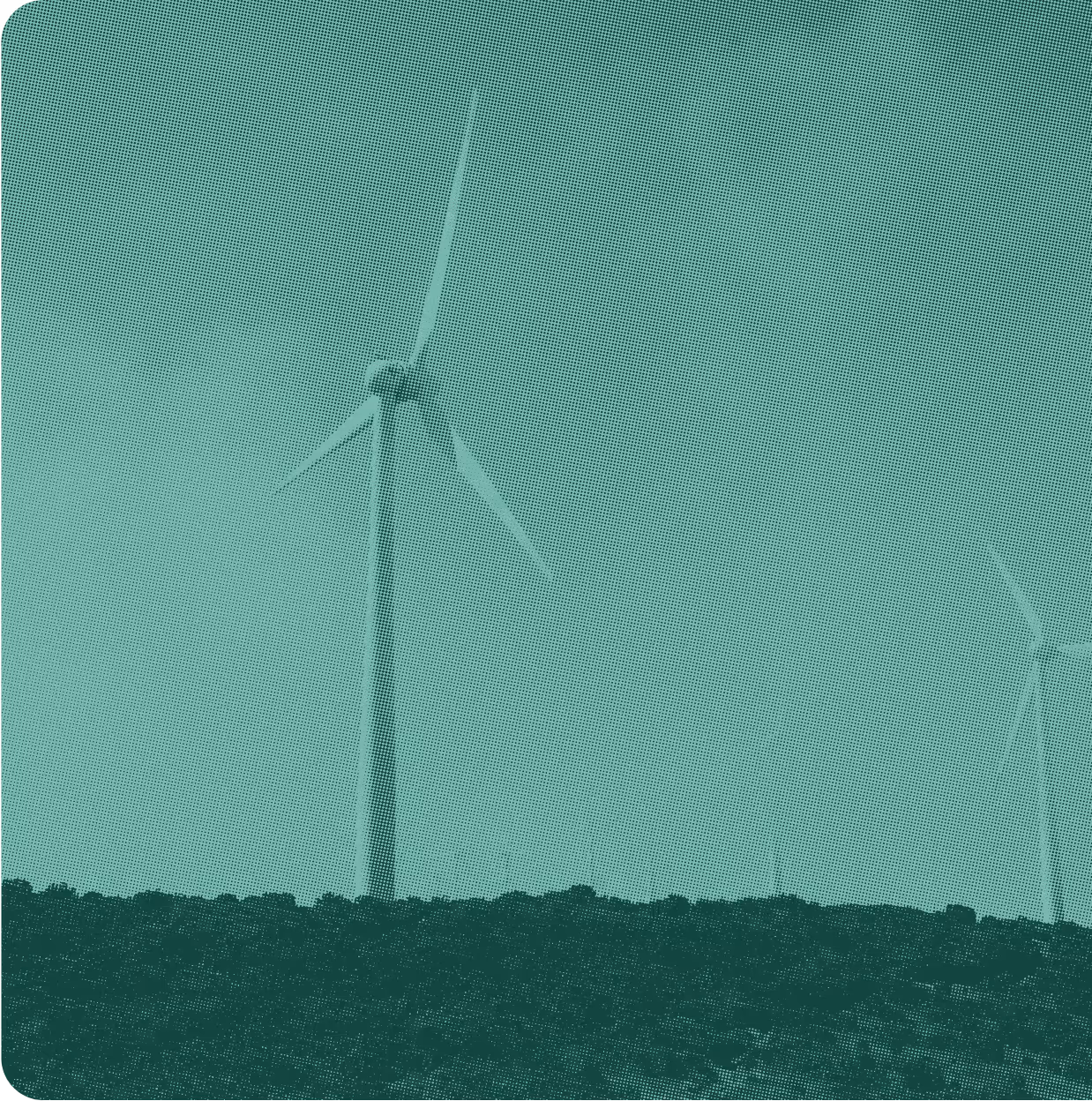 Wind turbines rising above forest, generating clean renewable energy