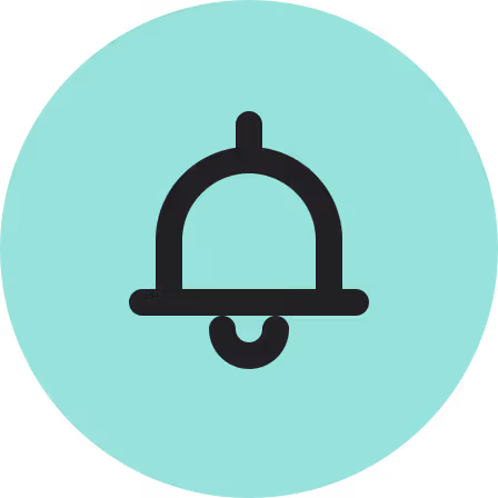 Black bell icon centered on a light turquoise circular background.