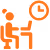 Orange icon of a person sitting at a desk with a clock above.