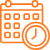 Calendar icon with a clock indicating scheduling or appointment.