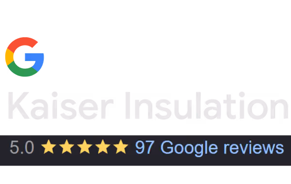Kaiser Insulation rated 5.0 stars from 91 Google reviews with multicolored Google G logo.