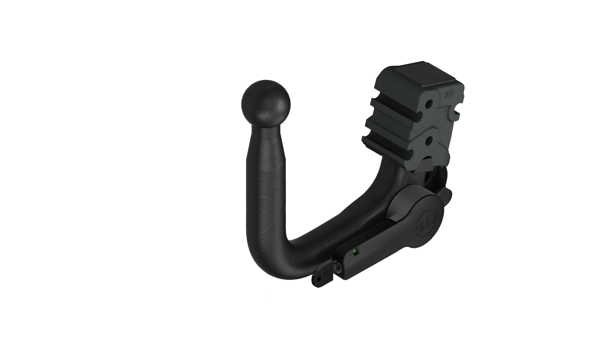 schwarze Anhängerkupplung auf weißem Hintergrund