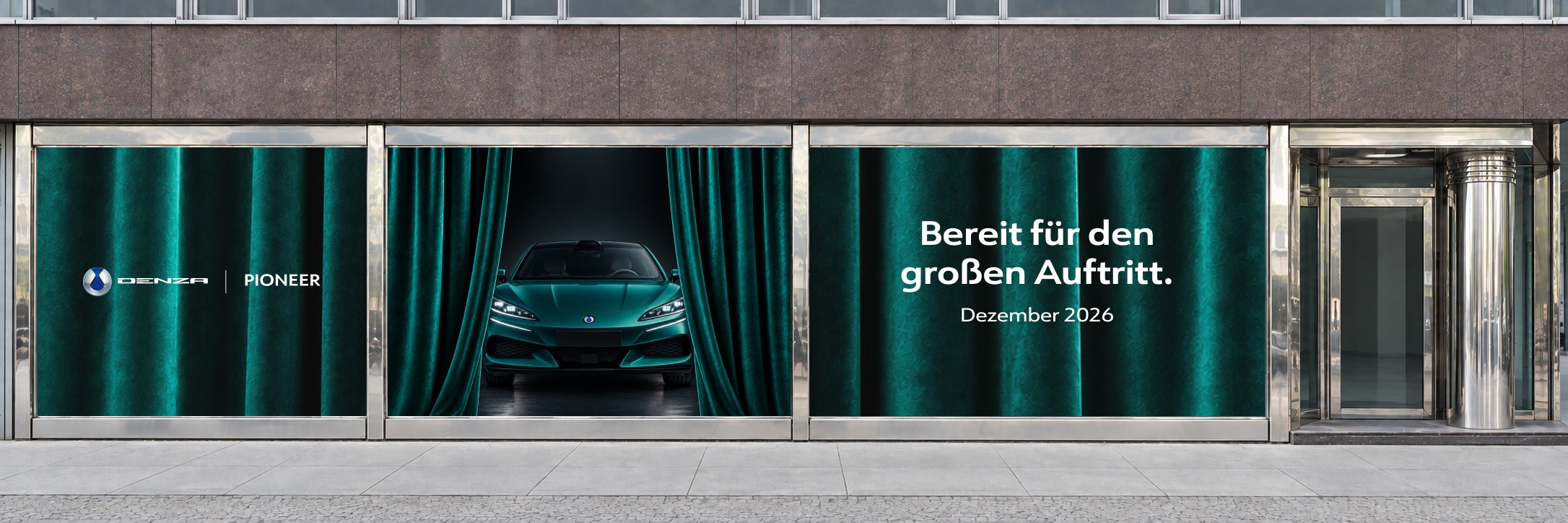 Denza Pioneer Store PArkring 12 Fassadenmockup