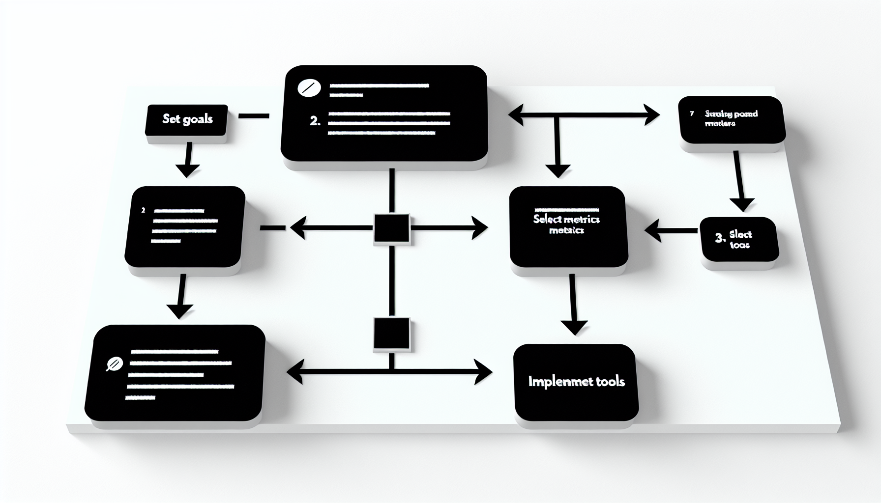 Simple 3-step horizontal flow diagram with white background. Large black text (24px+) in boxes with arrows between. Steps: 1. 