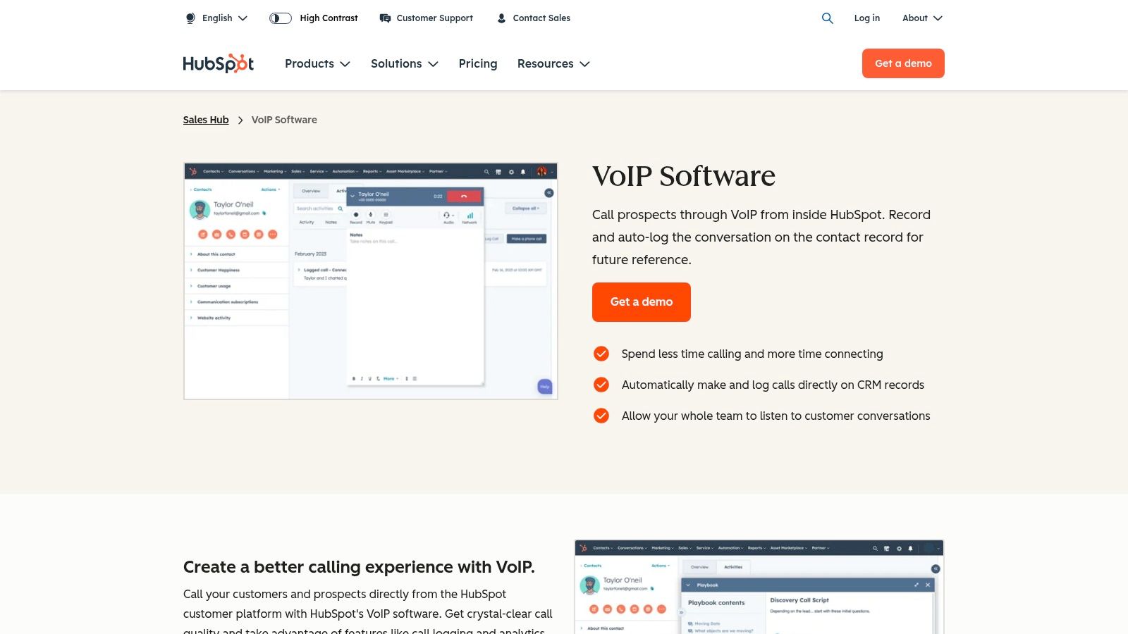 HubSpot (VoIP Calling within Sales/Service Hub)