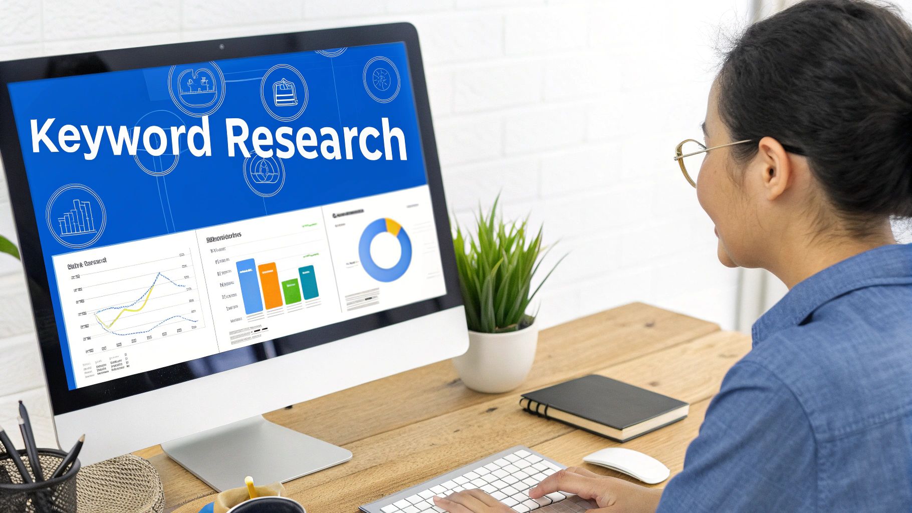An image showing a magnifying glass analyzing the word 'SEO' on a digital screen, representing the focus on building a strong SEO foundation.