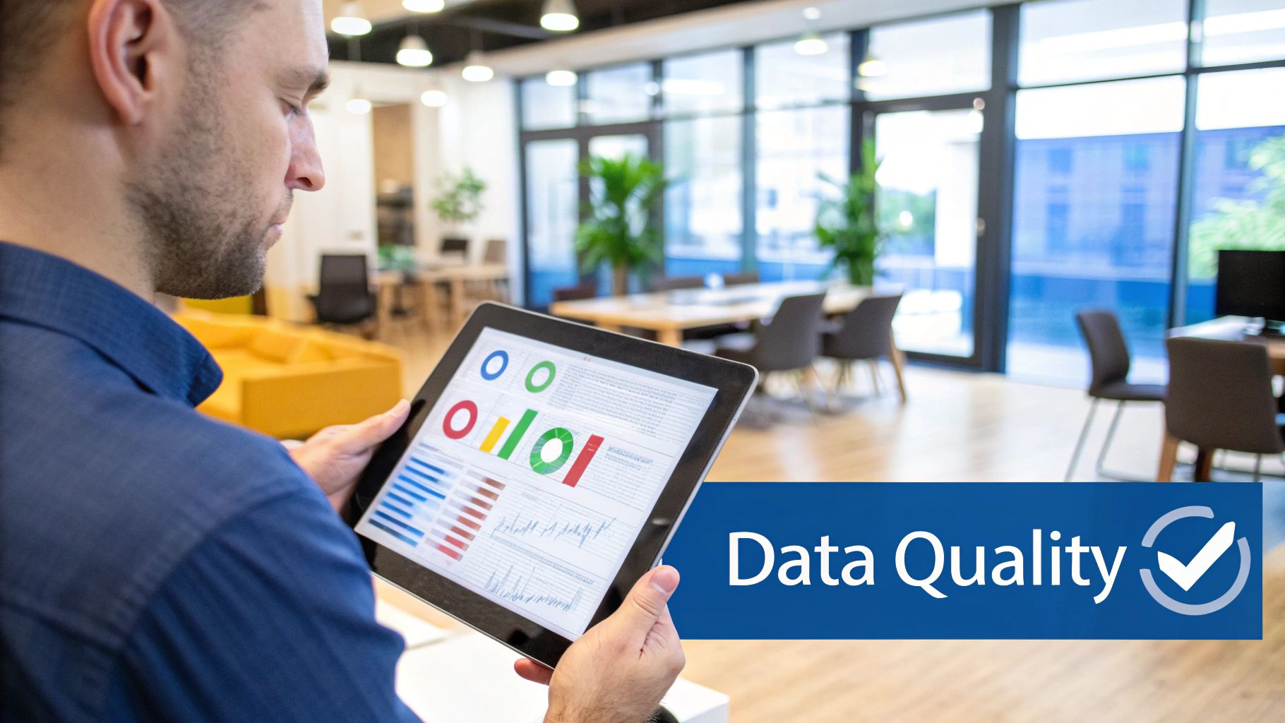 An infographic illustrating the importance of data quality checks at each stage of the data integration pipeline, showing data flowing from source, through validation and transformation, to the destination, with quality metrics displayed.