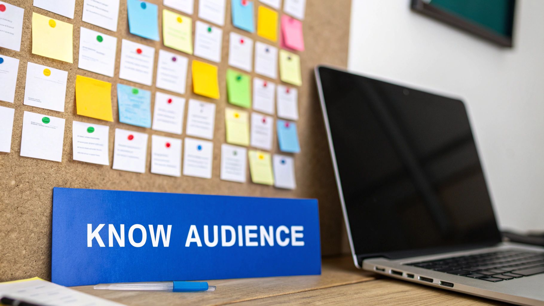 A marketing team collaborating around a table with laptops and charts
