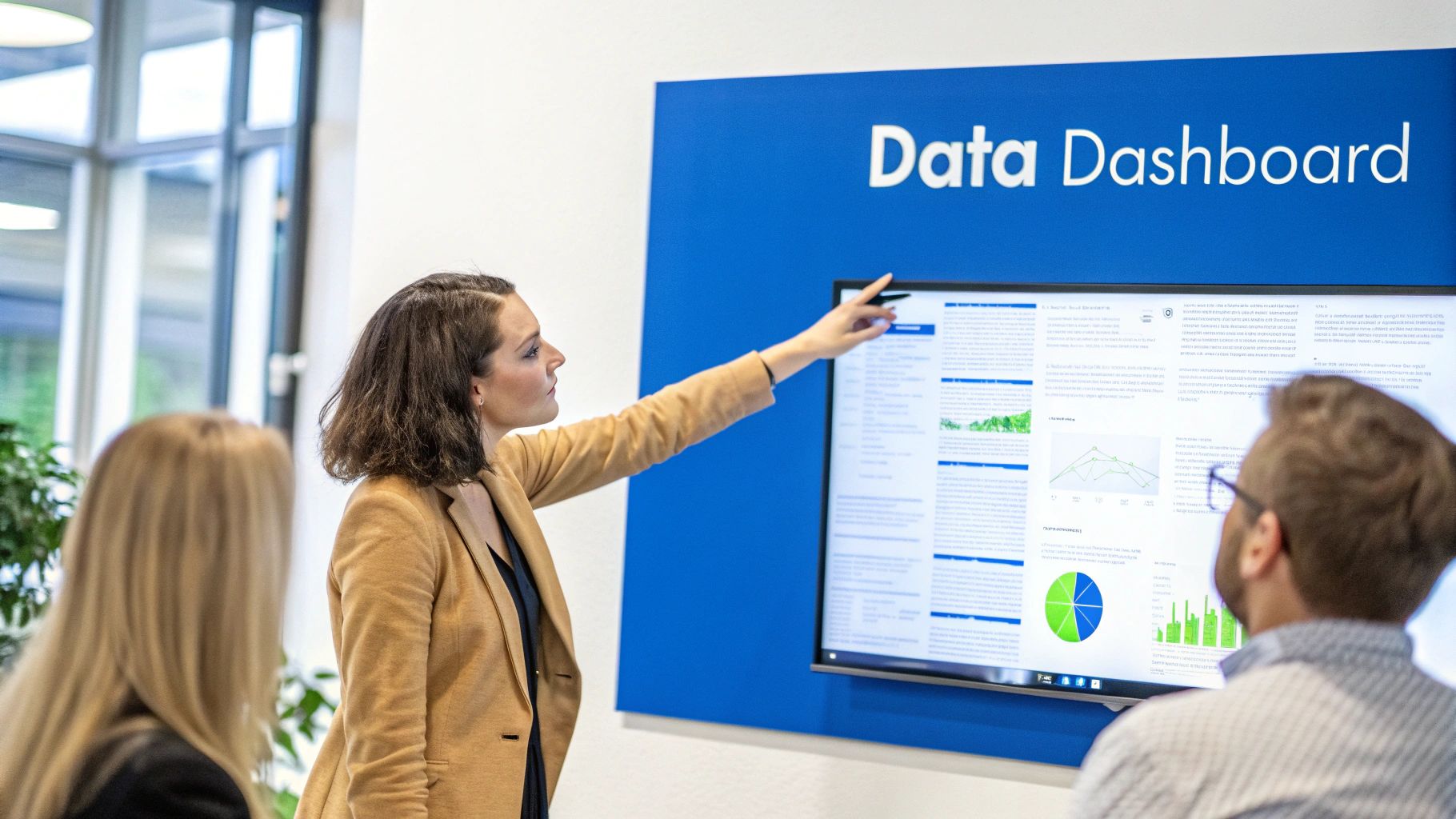 An example of a data analysis dashboard showing various charts and graphs on a computer screen.