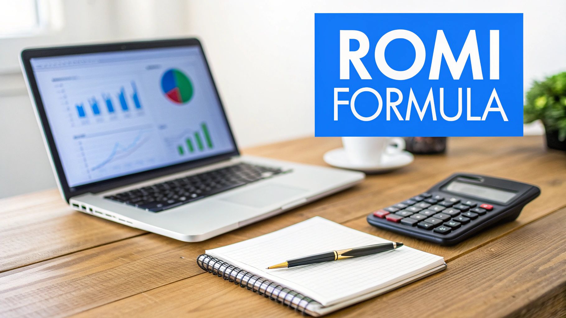 A calculator and a pen lying on a financial report, symbolizing the calculation of marketing ROI.