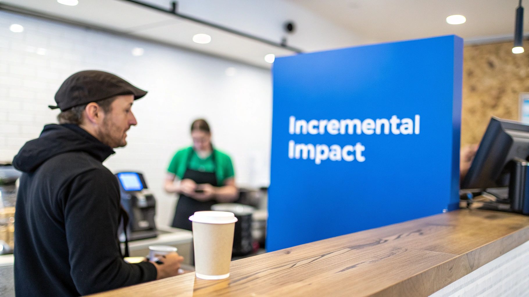 A group of marketers analyzing data on a large screen, representing the concept of incrementality in marketing