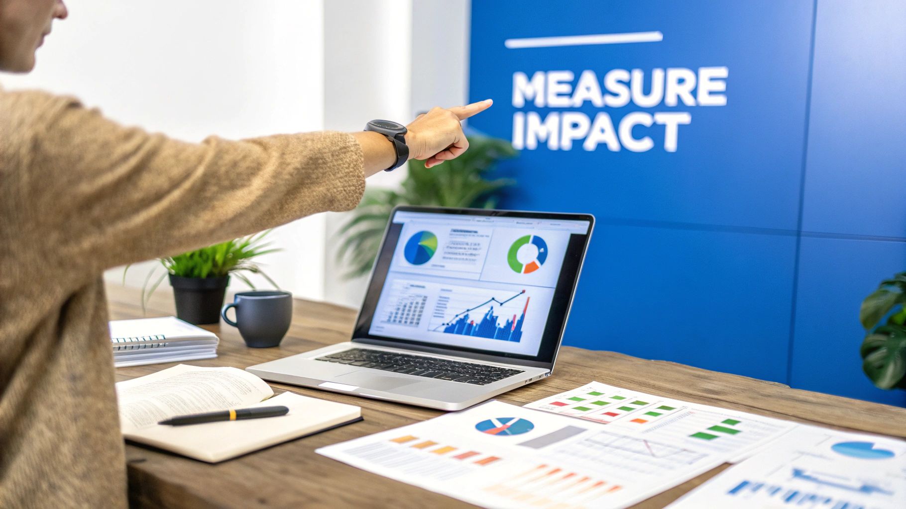 An abstract image showing interconnected data points and graphs, symbolizing ad measurement.