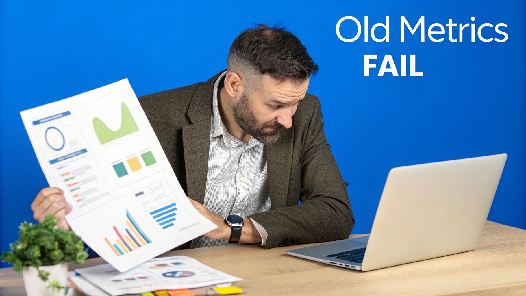 A marketing professional analyzing complex data charts on a digital dashboard.