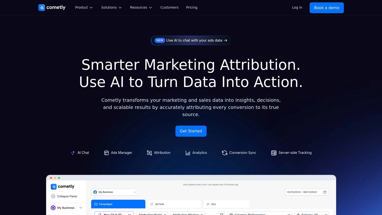 Cometly Dashboard showing multi-touch attribution and ad performance analytics