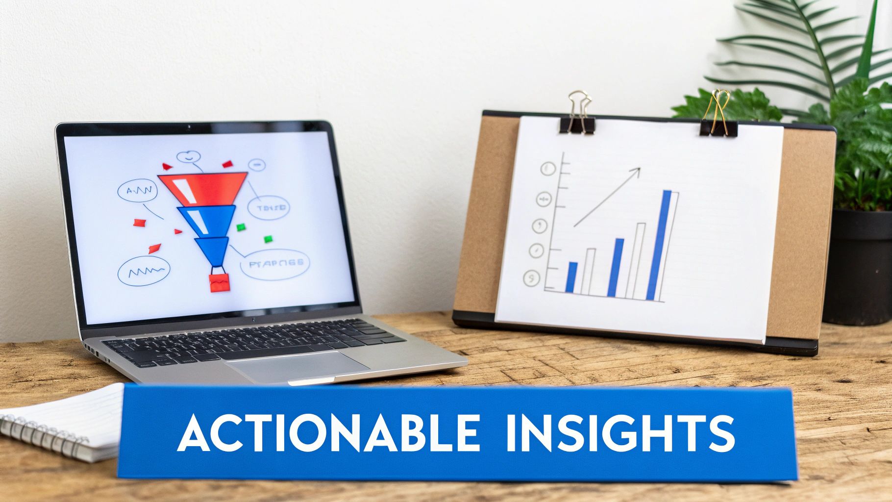 A strategic diagram showing arrows pointing from data analysis to optimized marketing actions, symbolizing the translation of insights into strategy.