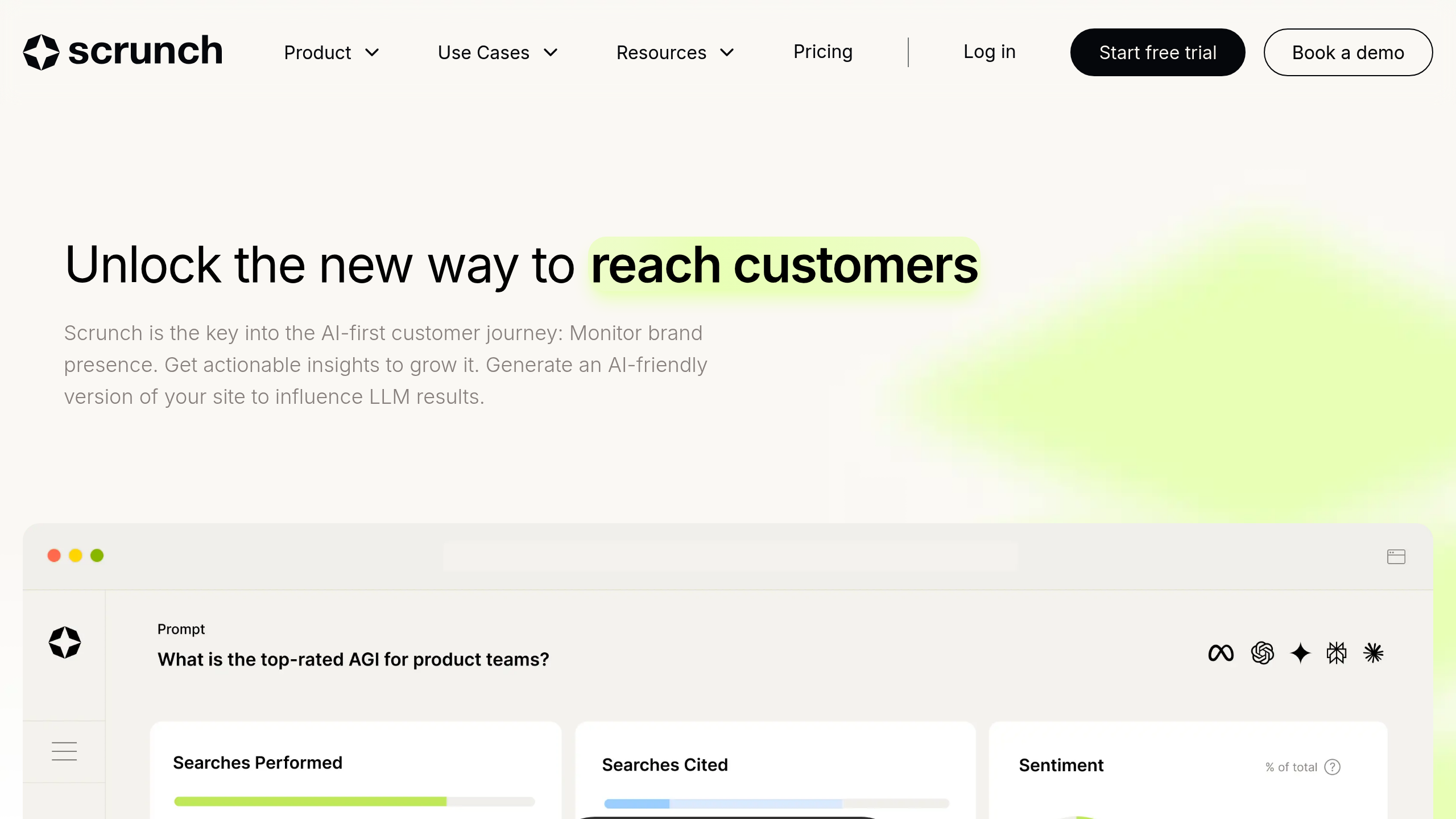 Screenshot of Scrunch website homepage