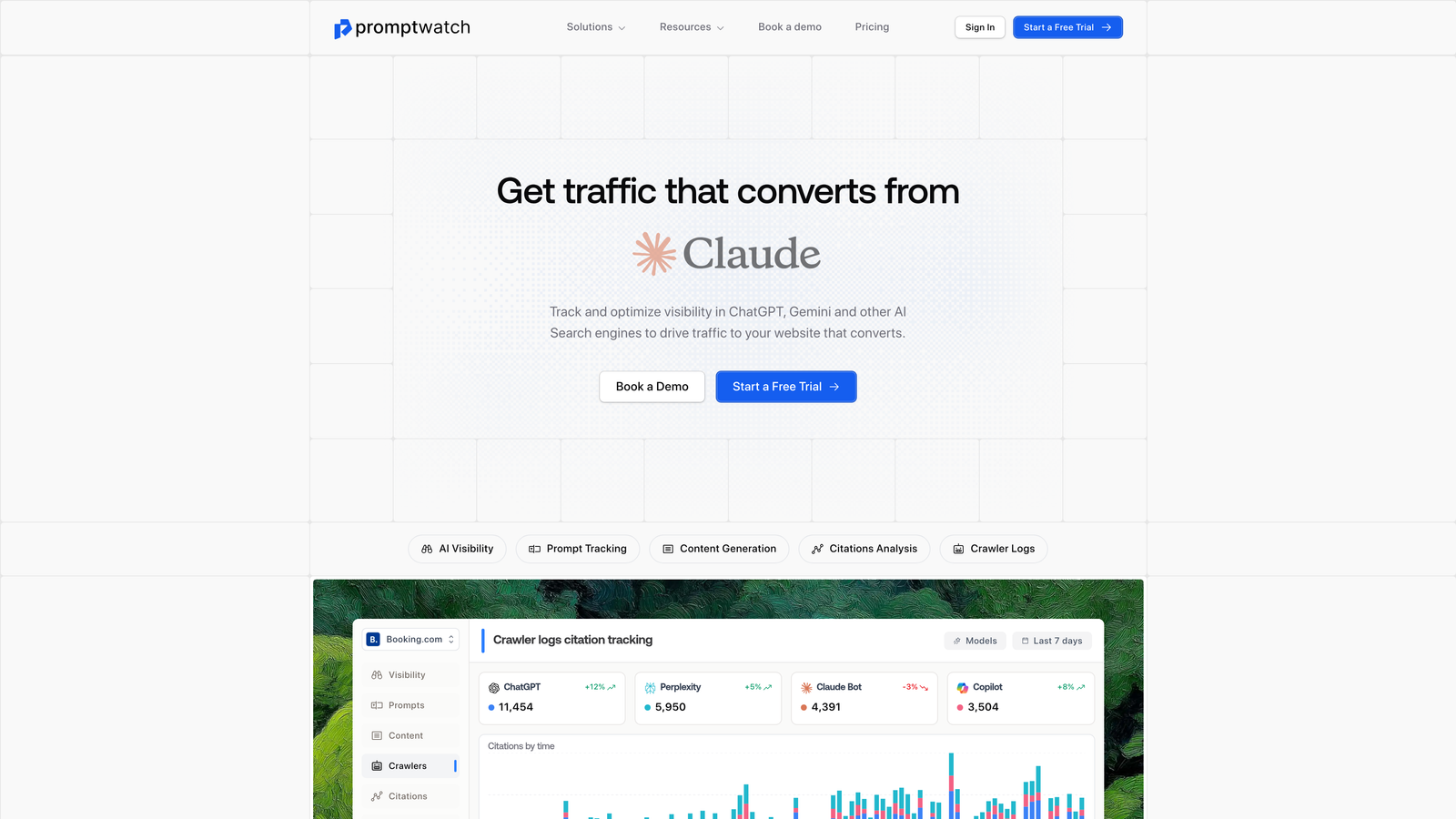 Screenshot of Promptwatch website homepage