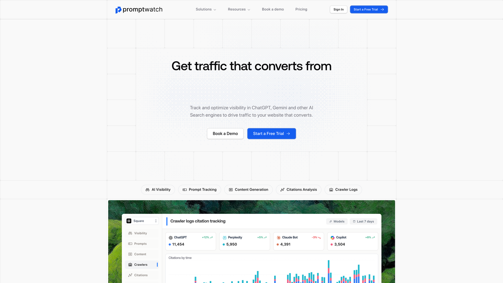 Screenshot of Promptwatch website homepage