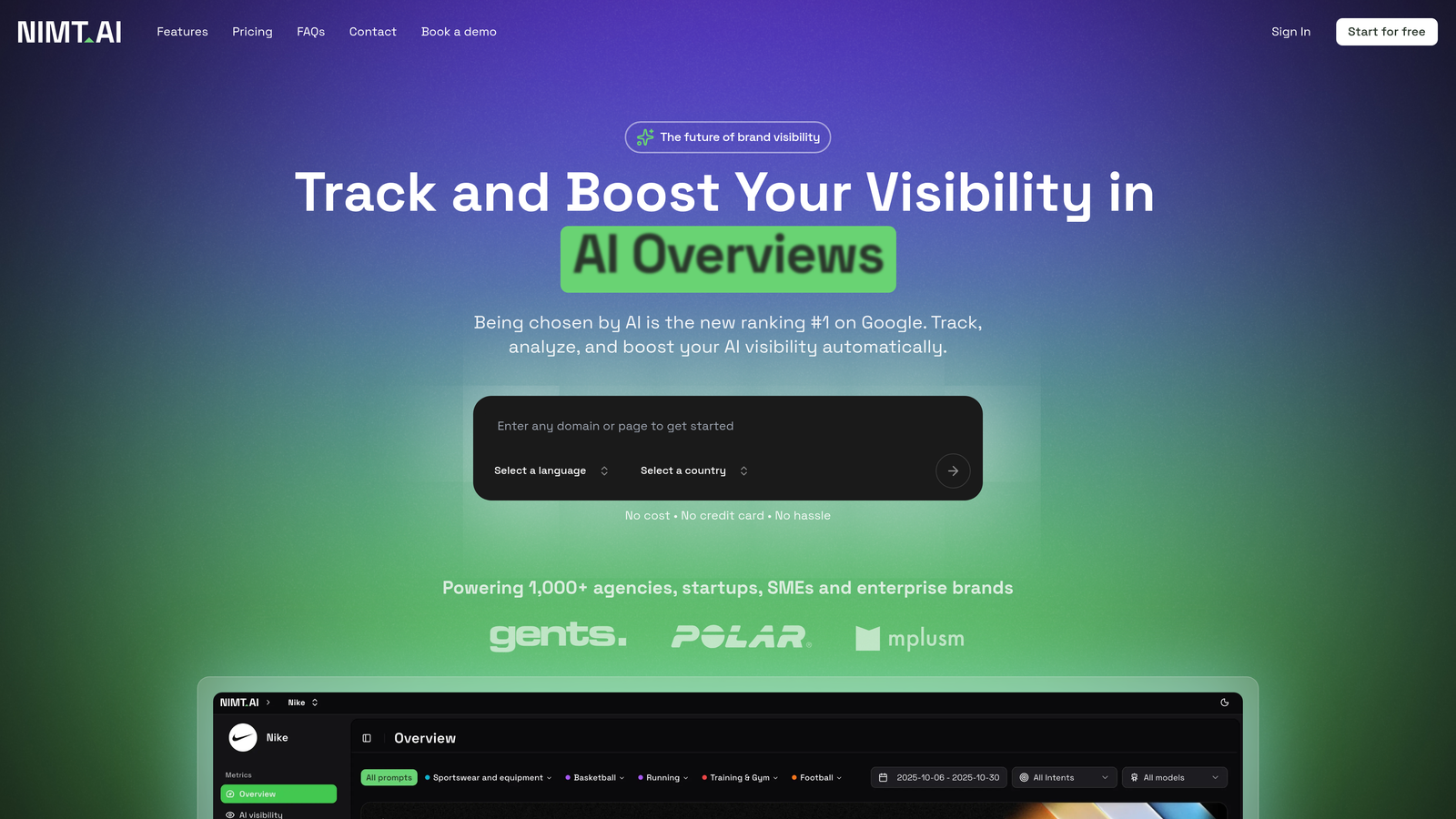 Screenshot of Nimt AI website homepage