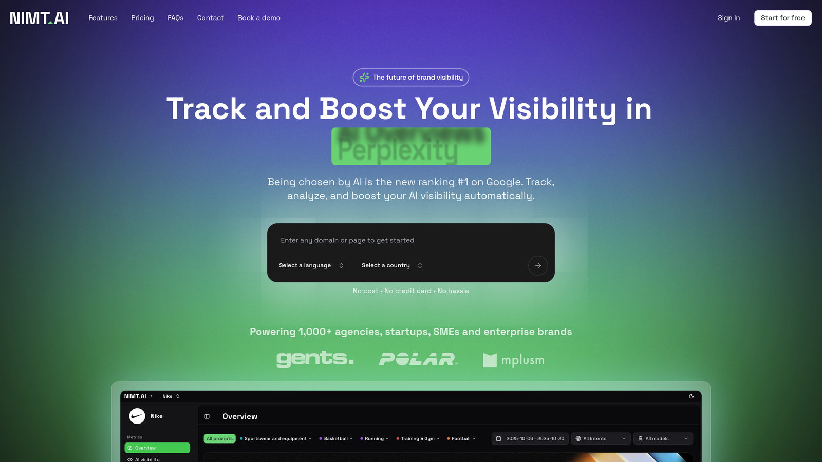 Screenshot of Nimt AI website homepage