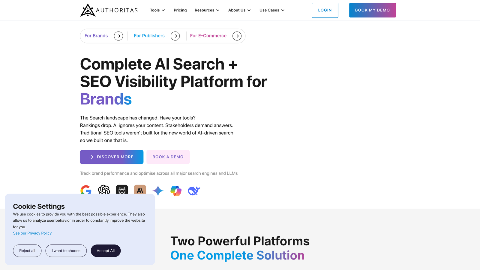 Screenshot of Authoritas website homepage