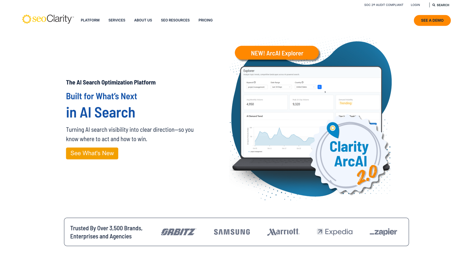 Screenshot of seoClarity website homepage