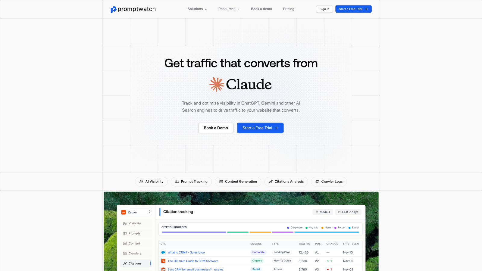 Screenshot of Promptwatch website homepage