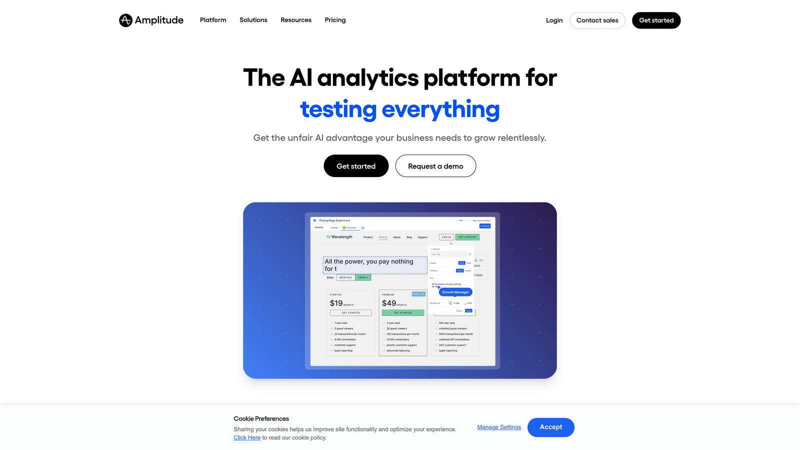 Screenshot of Amplitude website homepage