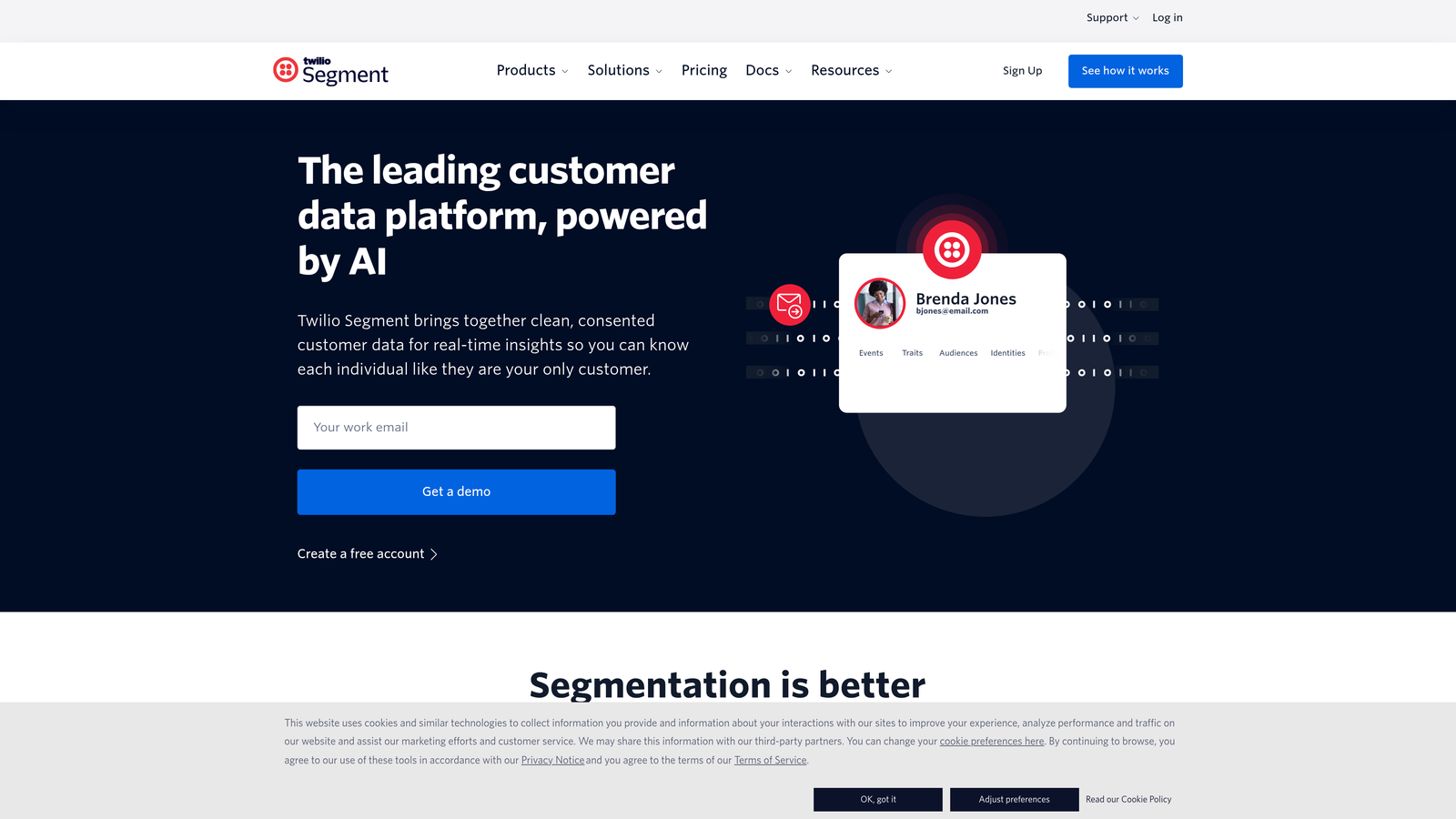 Screenshot of Segment website homepage
