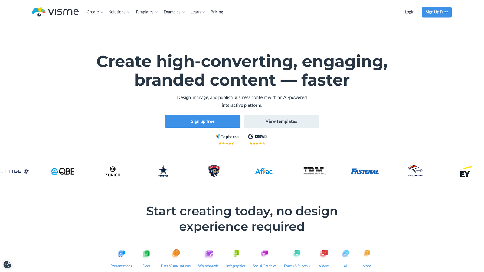Screenshot of Visme website homepage