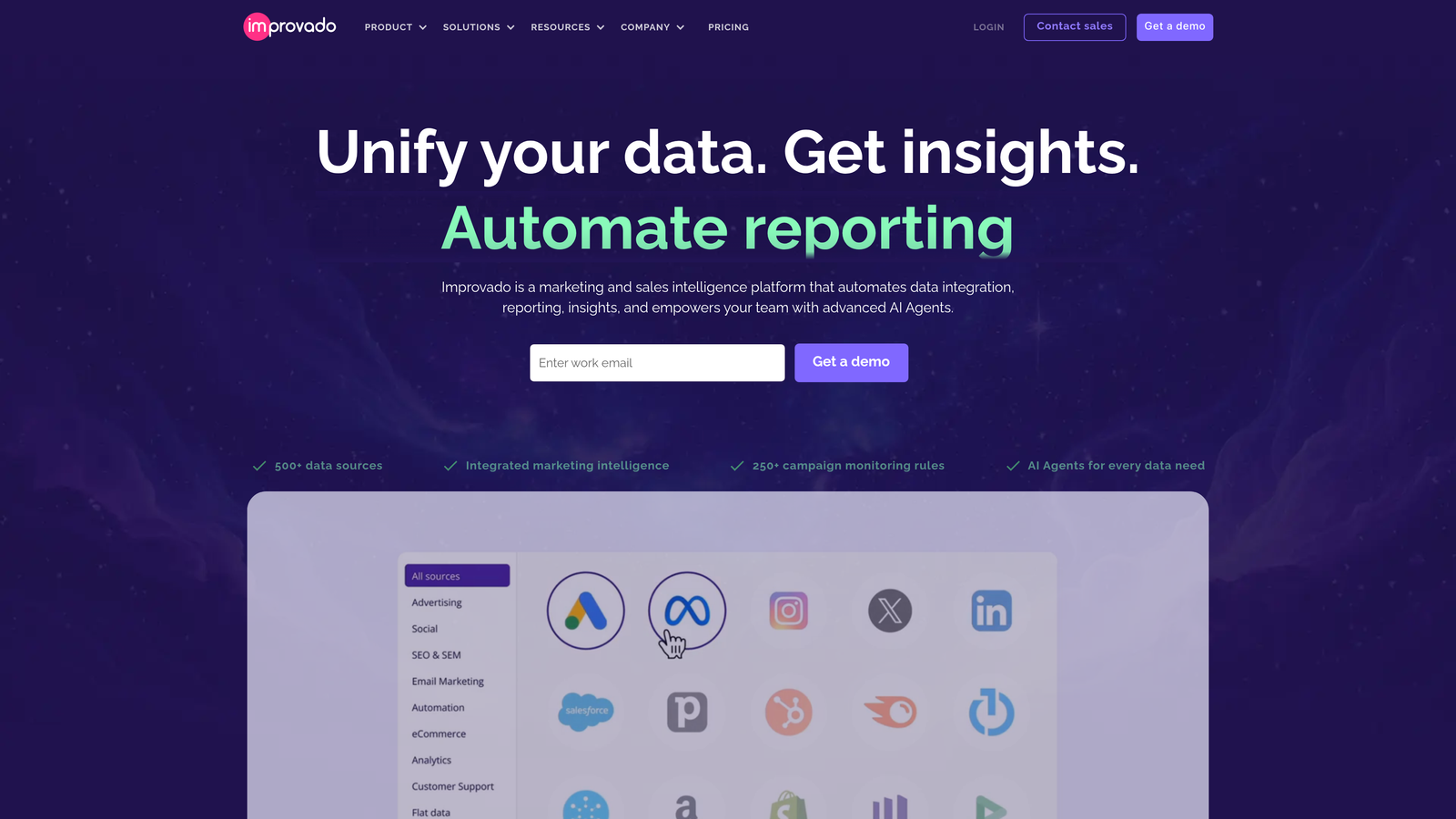 Screenshot of Improvado website homepage