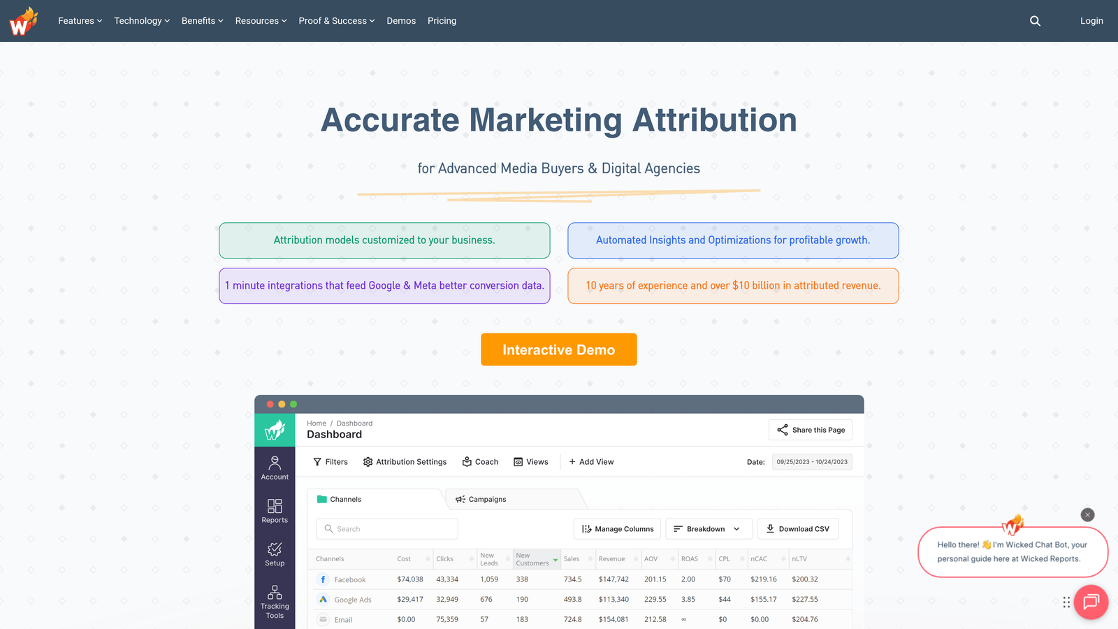 Screenshot of Wicked Reports website homepage