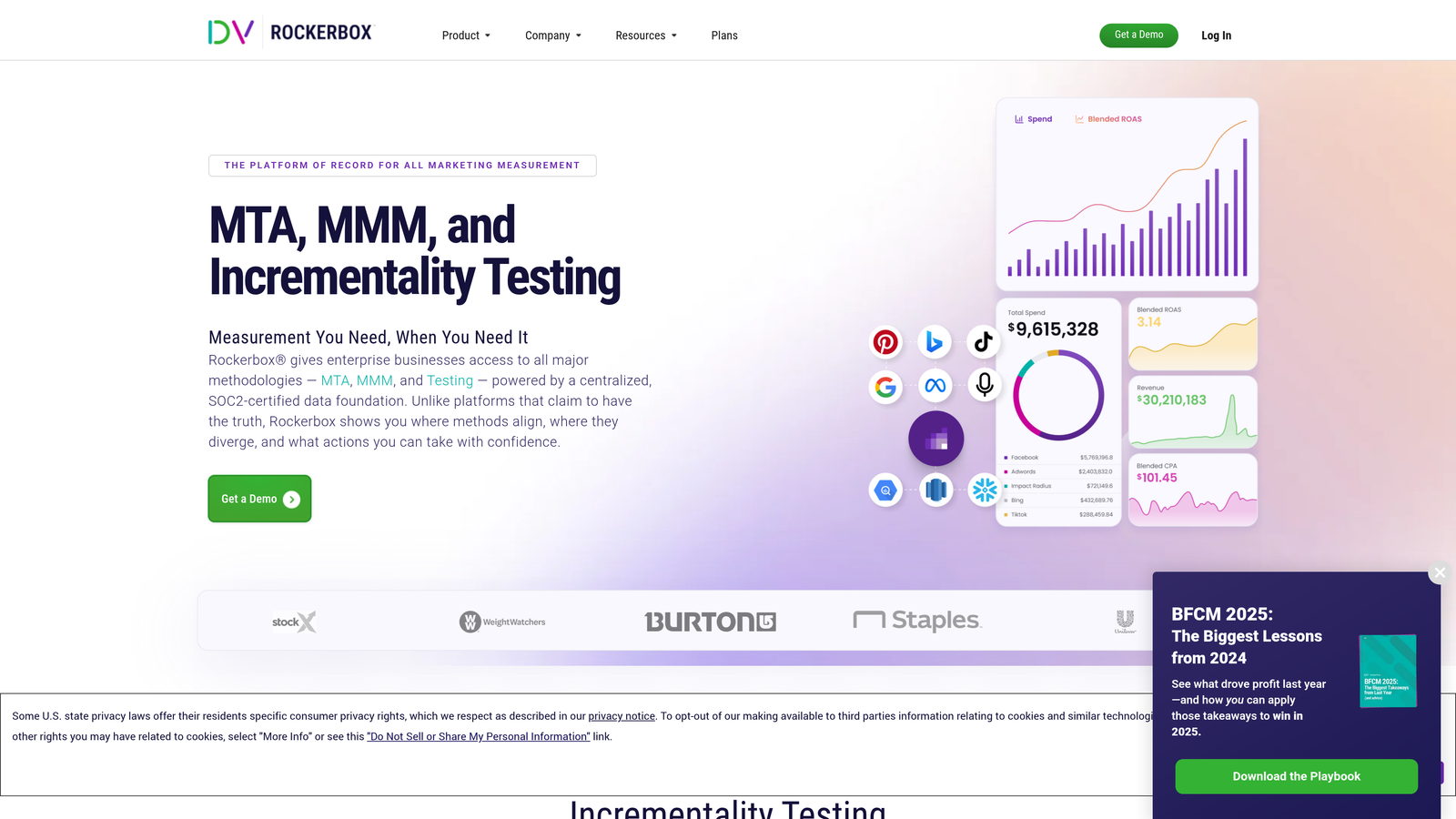 Screenshot of Rockerbox website homepage