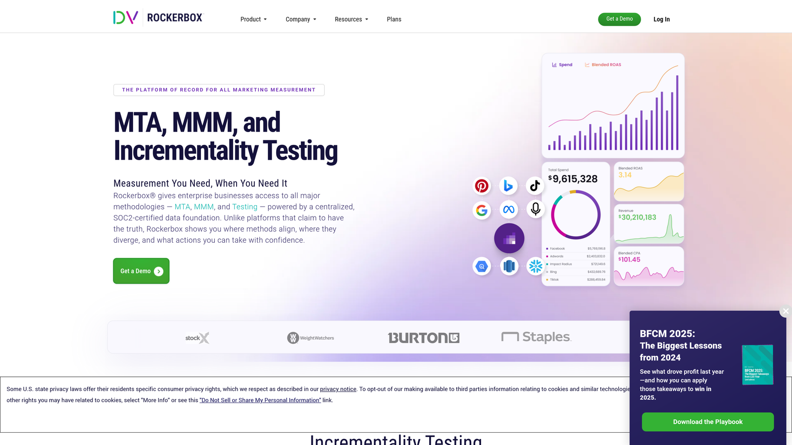 Screenshot of Rockerbox website homepage