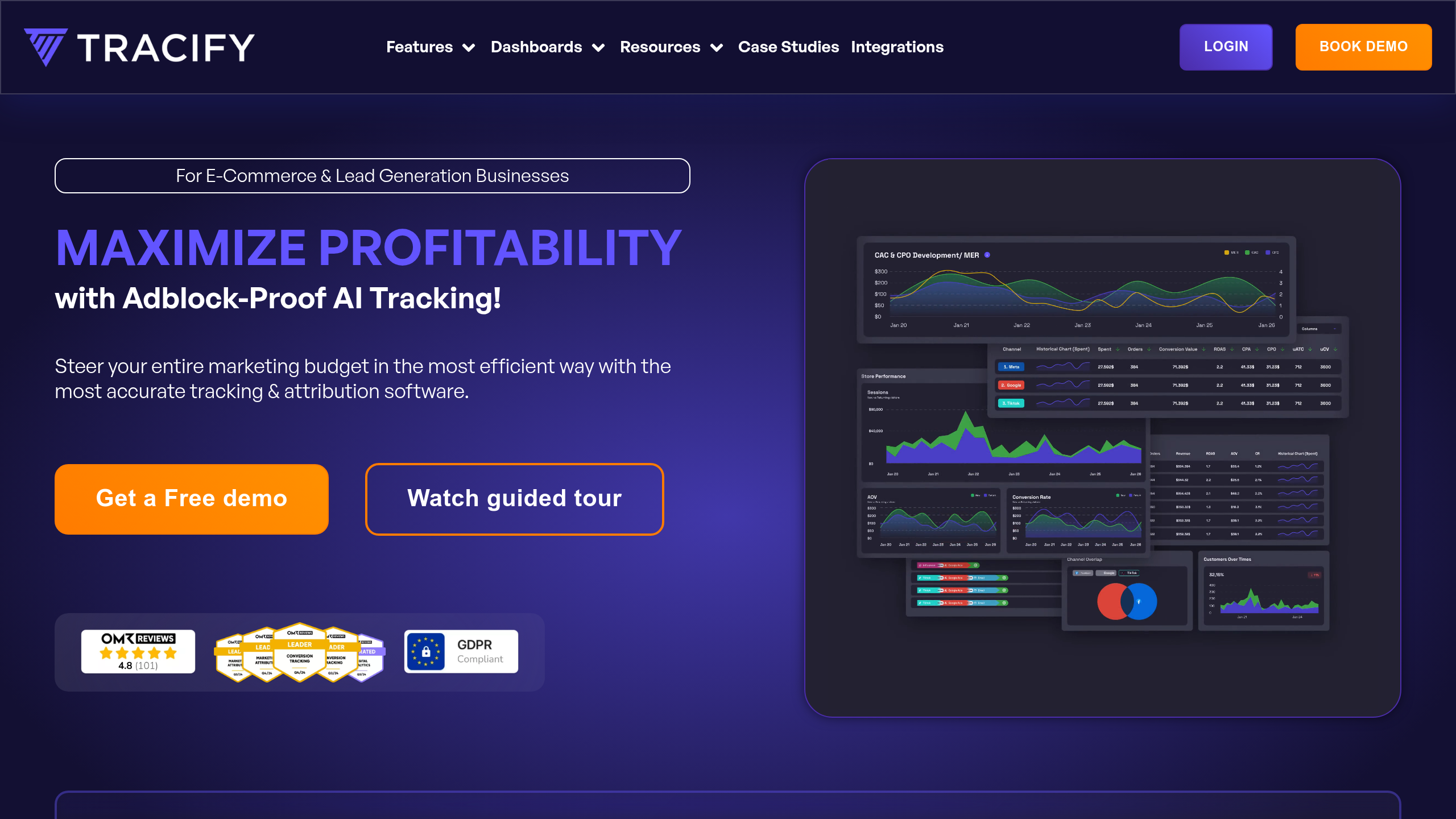 Screenshot of Tracify website homepage