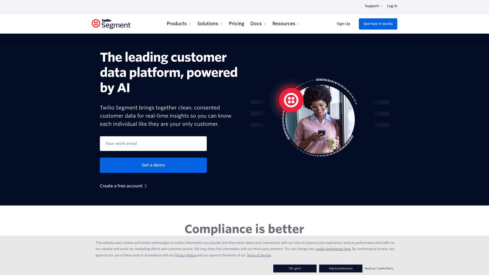 Screenshot of Segment website homepage
