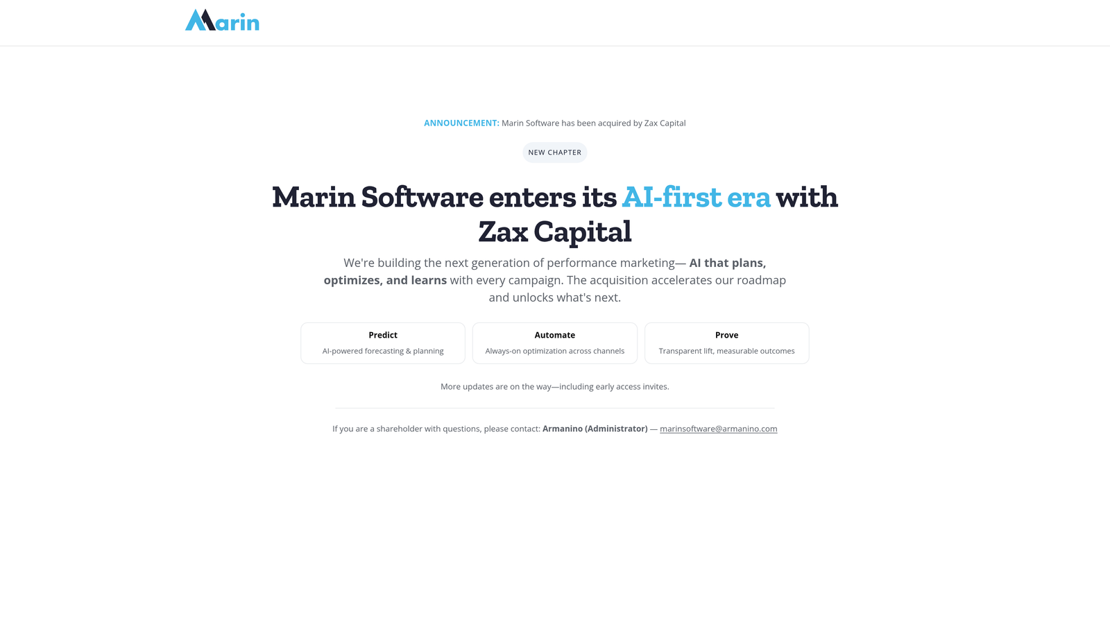 Screenshot of Marin Software website homepage